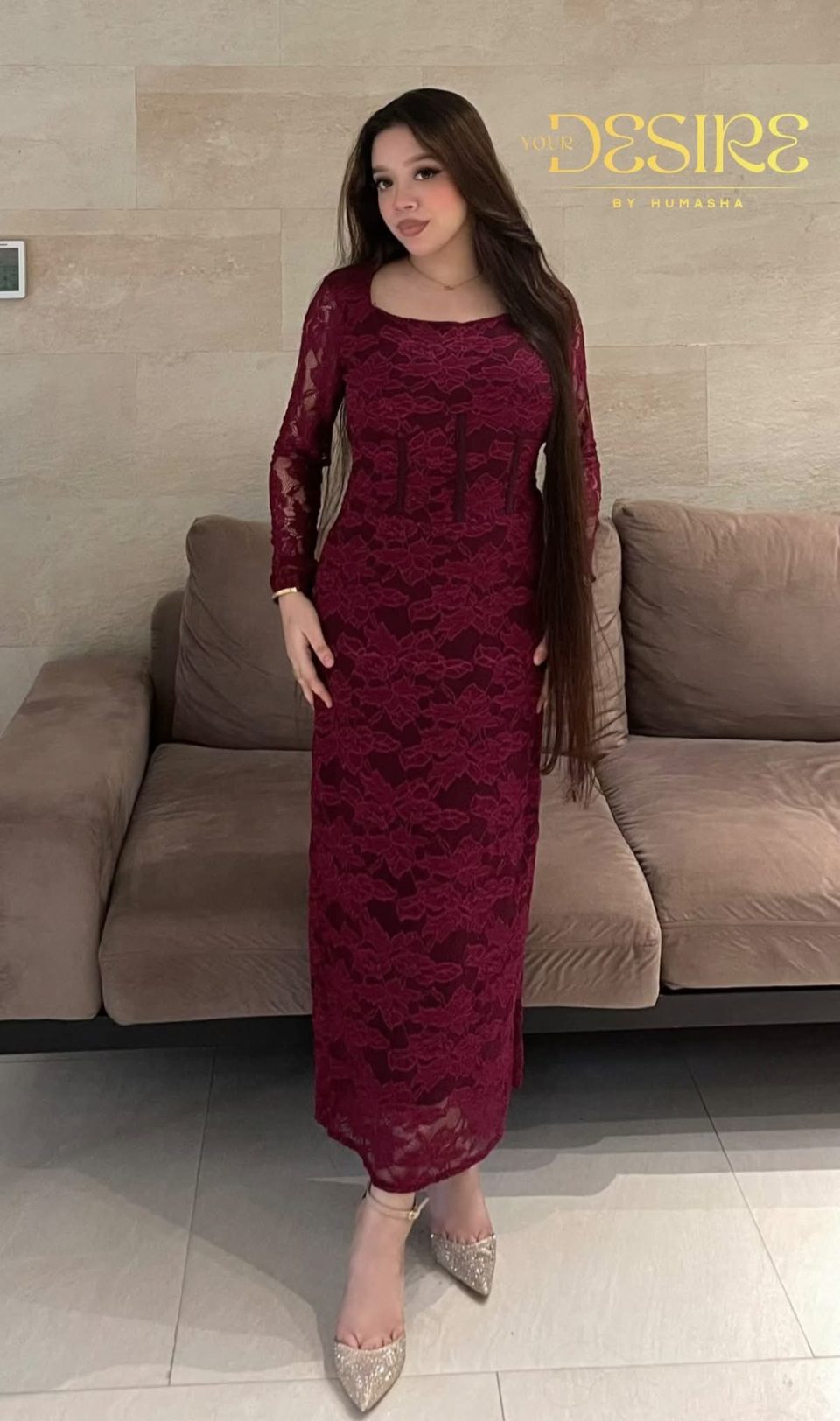 Maroon Lace Long-Sleeve Bodycon