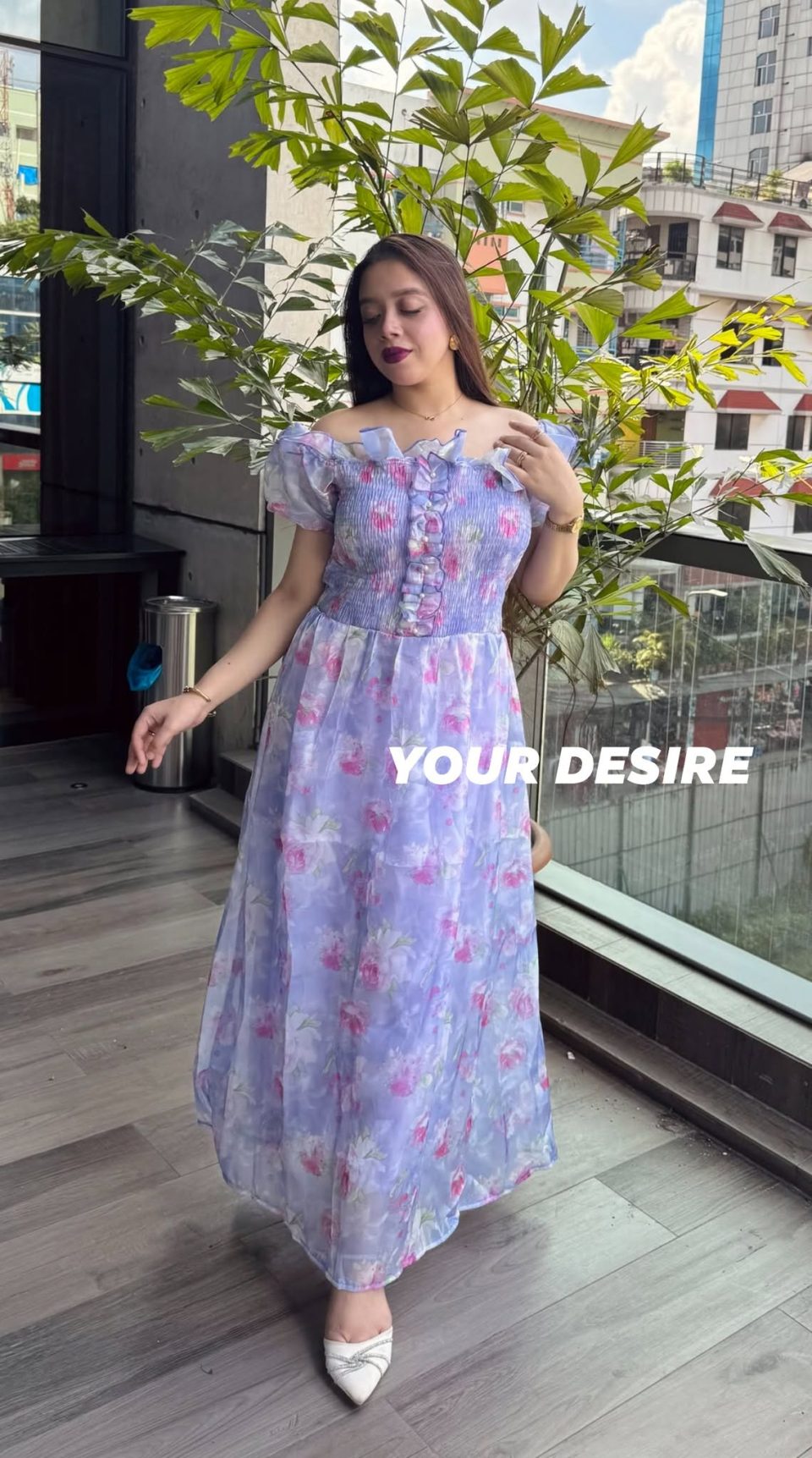 Purple Floral Organza Dress
